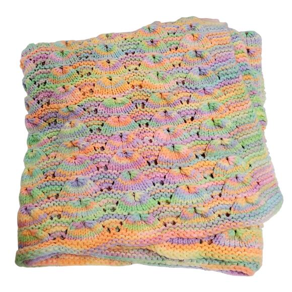 Hand Crocheted Shell Afghan Throw Chair Blanket Pastel Small Baby 43 x 36 - Picture 1 of 16